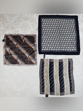 Three Patterned Pure Silk Pocket Squares - Neutral Tones